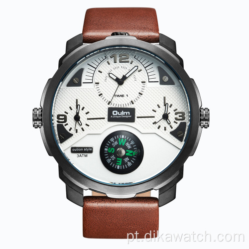 OULM Top Luxo Esporte Cronógrafo Genuíno Couro Relógios Moda Relógio Masculino 55mm Pequeno Mostrador Relógio De Quartzo Luz Reloj